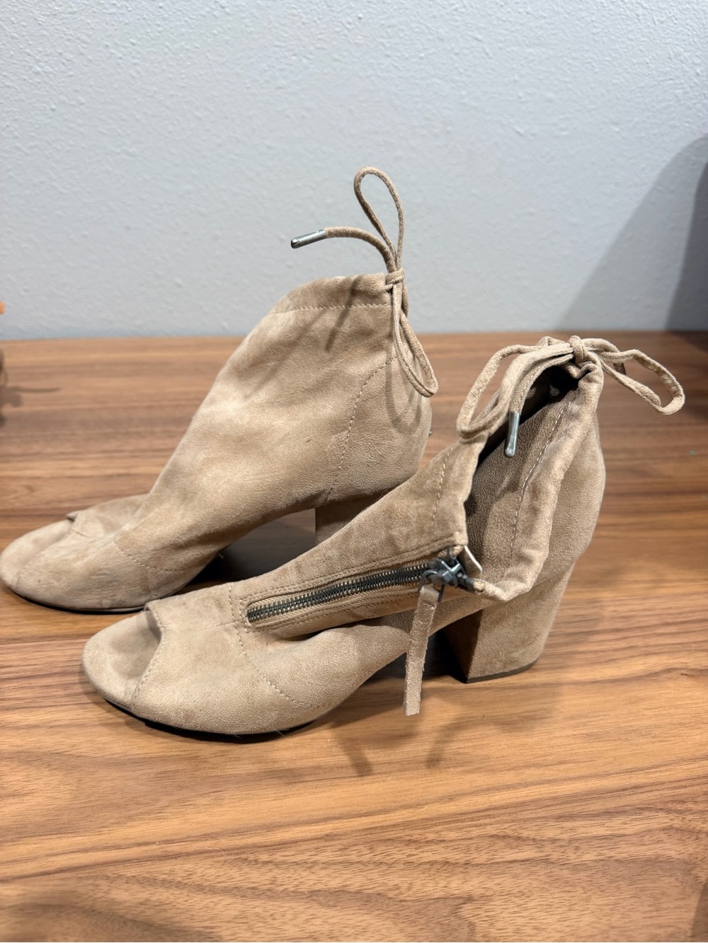 BKE Tan Suede Peep-Toe Zip Ankle Booties - Picture 3 of 6